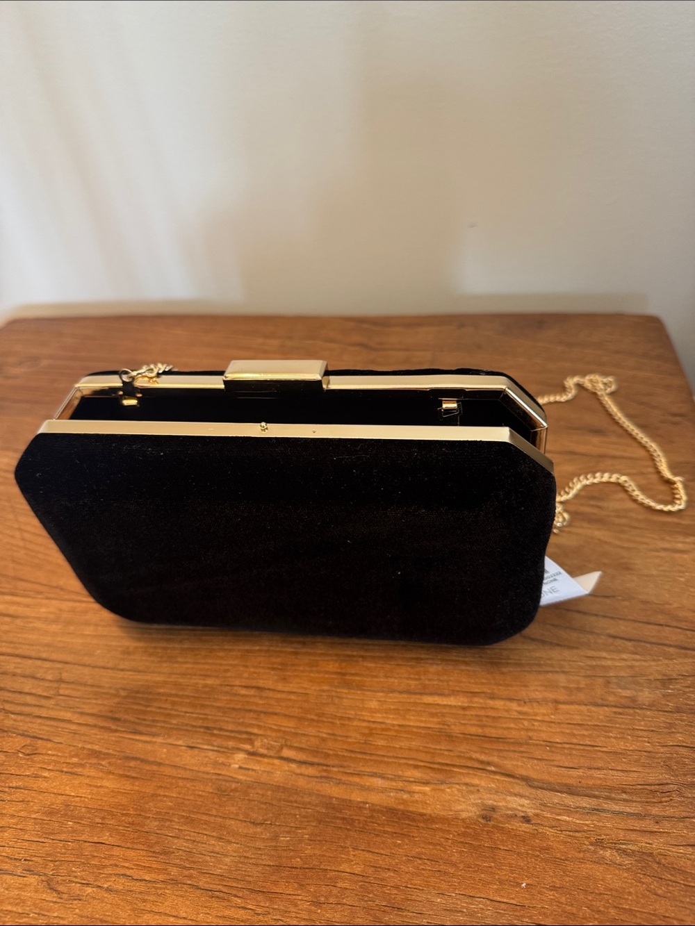 Ann Taylor Black Velvet Clutch with Gold Chain